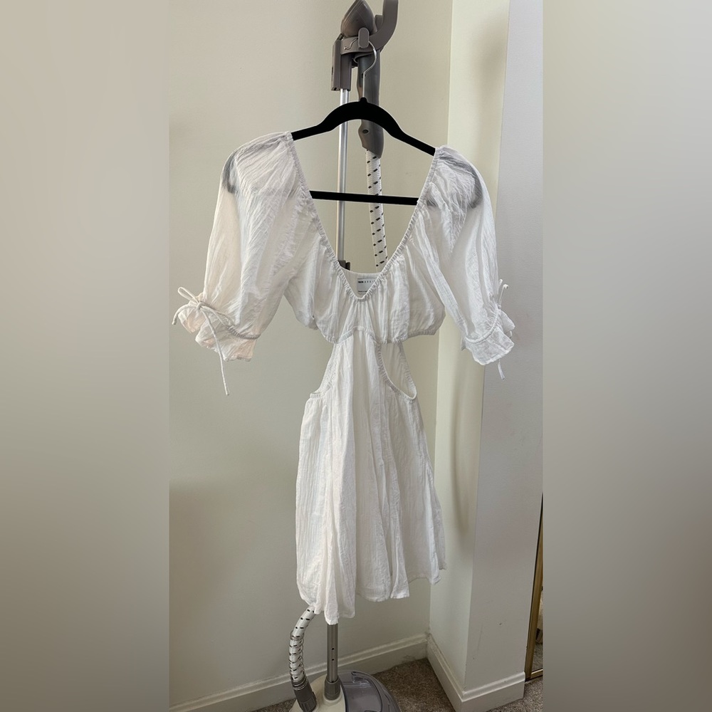 White Asos cut out mini dress. Size 6. Worn once. Tie sleeves.